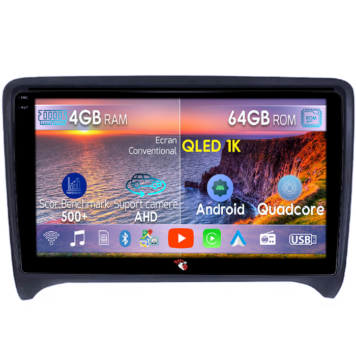 Navigatie dedicata Audi TT 2006-2015, 4GB RAM 64GB ROM, Octacore, Android 14, Display QLED 1K 9", Carplay&Android Auto, SIM 4G, Ventilator Activ [1]