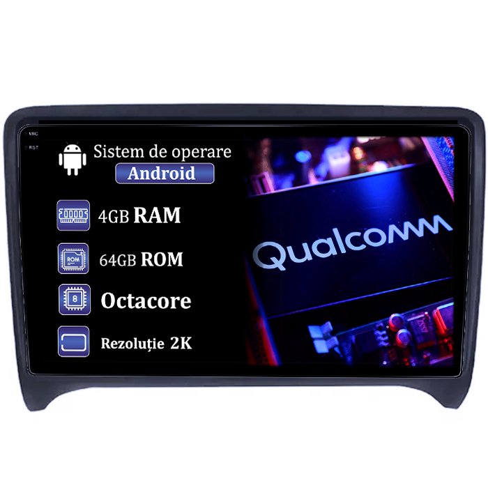 Navigatie dedicata Audi TT 2006-2015, 4GB RAM 64GB ROM, Procesor Qualcomm Octacore, Android 14, Rezolutie 2K, Display QLED 9", DSP, Carplay&Android Auto, SIM 4G [1]