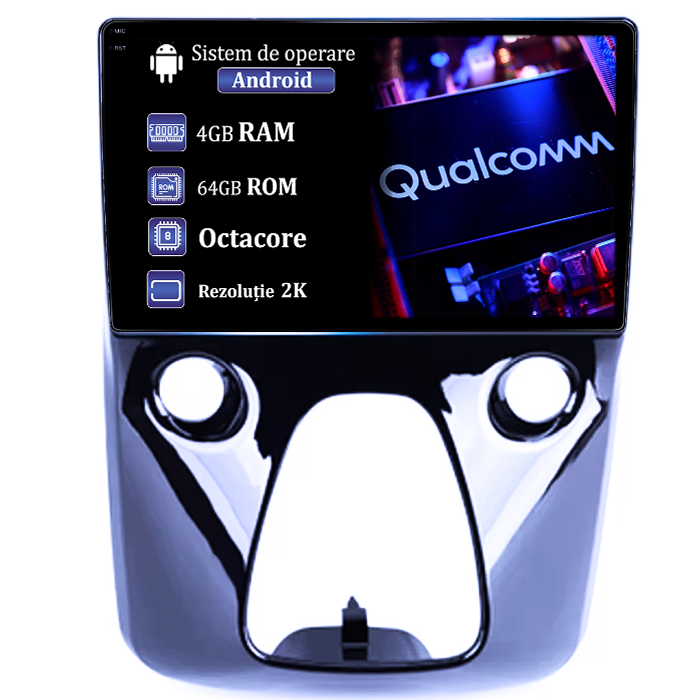 Navigatie dedicata Aygo 2012-2020, 4GB RAM 64GB ROM, Procesor Qualcomm Octacore, Android 14, Rezolutie 2K, Display QLED 9", DSP, Carplay&Android Auto, SIM 4G [1]