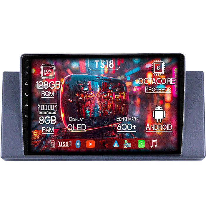 Navigatie dedicata BMW X5 E53 2000 – 2006, 8GB RAM 128GB ROM, Octacore, Platforma TS18, Android 13, Display QLED 9”, Suporta camera 360º, DSP, Carplay&Android Auto, SIM 4G, Ventilator Activ [1]