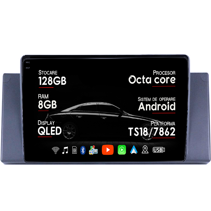 Navigatie dedicata BMW X5 E53 2000 â 2006, 8GB RAM 128GB ROM, Octacore, Platforma TS18, Android 14, Display QLED 9", Suporta camera 360", DSP, Carplay&Android Auto, SIM 4G, Ventilator Activ [1]