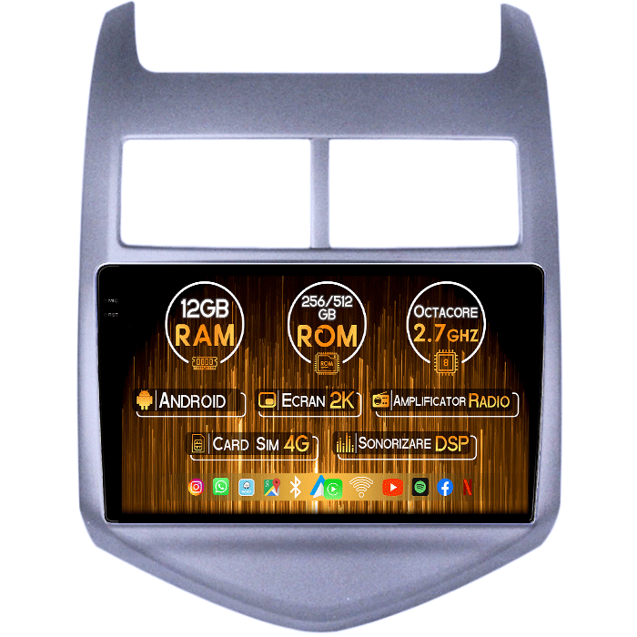 Navigatie dedicata Chevrolet Aveo 2011-2015, 12GB RAM 256GB ROM, Android 13, Rezolutie 2K, Display QLED, 9", DSP, Carplay, Android Auto, Internet, Youtube, Waze, Wi Fi, USB [1]