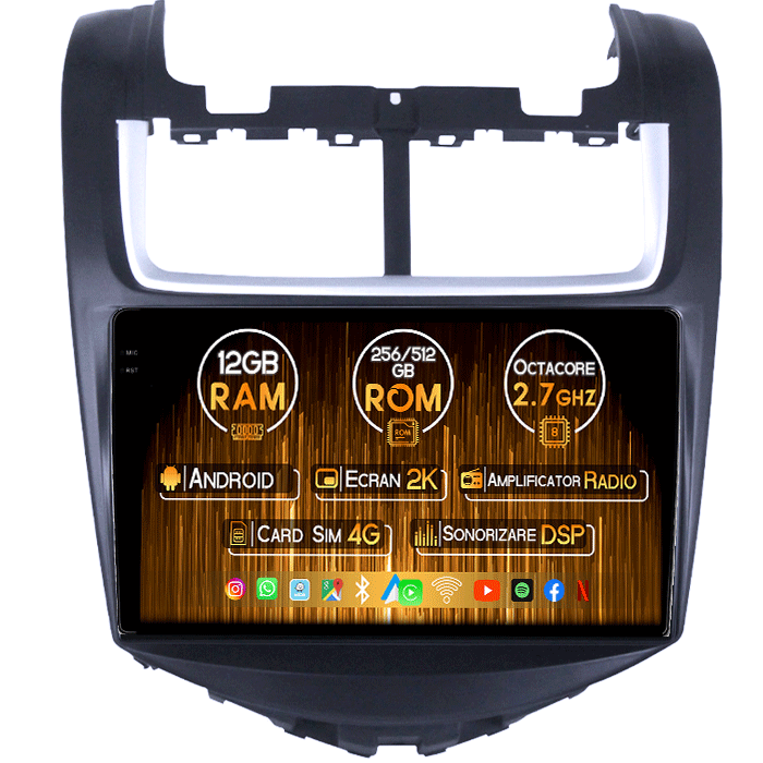 Navigatie dedicata Chevrolet Aveo 2014-2017, 12GB RAM 256GB ROM, Android 13, Rezolutie 2K, Display QLED, 9", DSP, Carplay, Android Auto, Internet, Youtube, Waze, Wi Fi, USB [1]