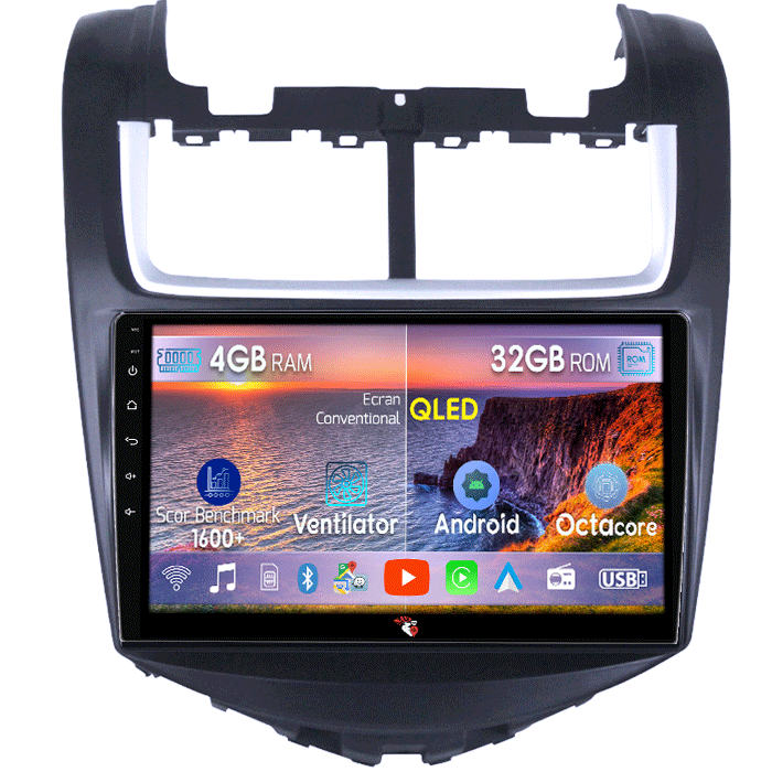 Navigatie dedicata Chevrolet Aveo 2014-2017, 4 GB RAM 32 ROM, Android 13, Display QLED, 9",DSP, Carplay, Android Auto, Internet, Youtube , Waze , Wi Fi , Usb , Bluetooth , Mirrorlink [1]