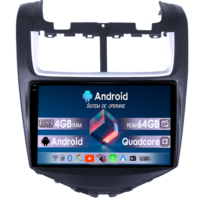 Navigatie dedicata Chevrolet Aveo 2014-2017, 4GB RAM 64GB ROM, Quadcore, Android 14, Display QLED 1K 9", DSP, Carplay&Android Auto, Suport camere AHD [1]