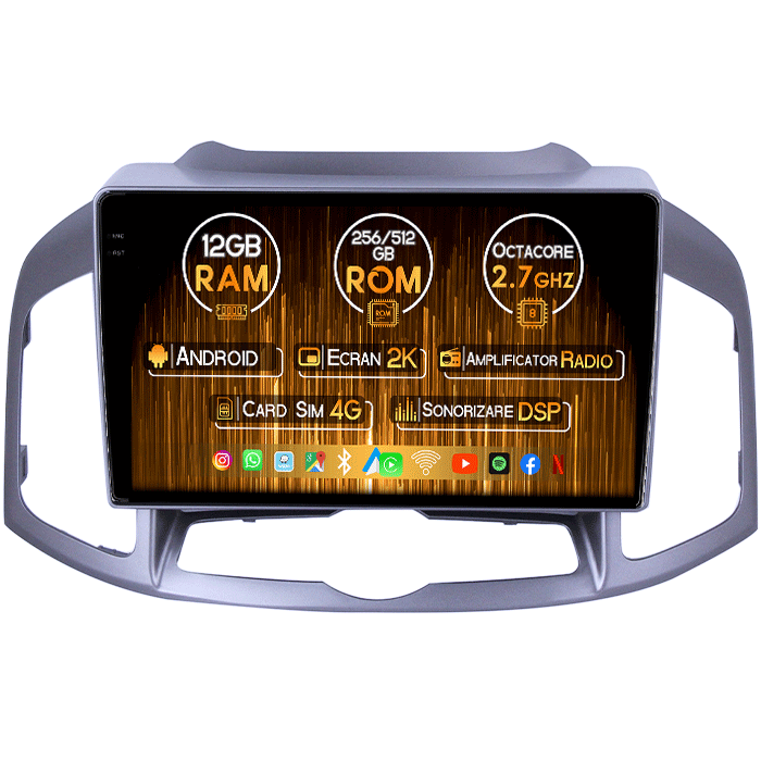 Navigatie dedicata Chevrolet Captiva 2012-2017, 12GB RAM 256GB ROM, Android 13, Rezolutie 2K, Display QLED, 10", DSP, Carplay, Android Auto, Internet, Youtube, Waze, Wi Fi, USB [1]
