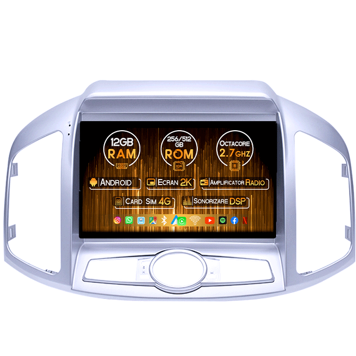 Navigatie dedicata Chevrolet Captiva 2012-2017, 12GB RAM 256GB ROM, Android 13, Rezolutie 2K, Display QLED, 9", DSP, Carplay, Android Auto, Internet, Youtube, Waze, Wi Fi, USB [1]