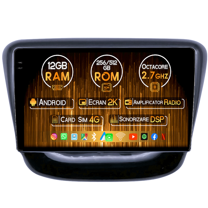 Navigatie dedicata Chevrolet Cavalier 2016, 12GB RAM 256GB ROM, Android 13, Rezolutie 2K, Display QLED, 9", DSP, Carplay, Android Auto, Internet, Youtube, Waze, Wi Fi, USB [1]