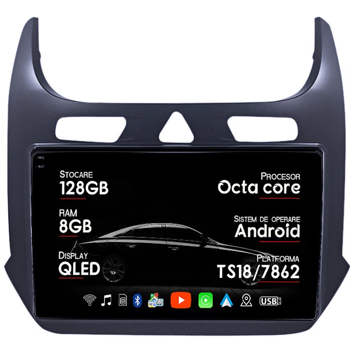 Navigatie dedicata Chevrolet Cobalt 2011-2018, 8GB RAM 128GB ROM, Octacore, Platforma TS18, Android 13, Display QLED 9”, Suporta camera 360º, DSP, Carplay&Android Auto, SIM 4G, Ventilator Activ [1]