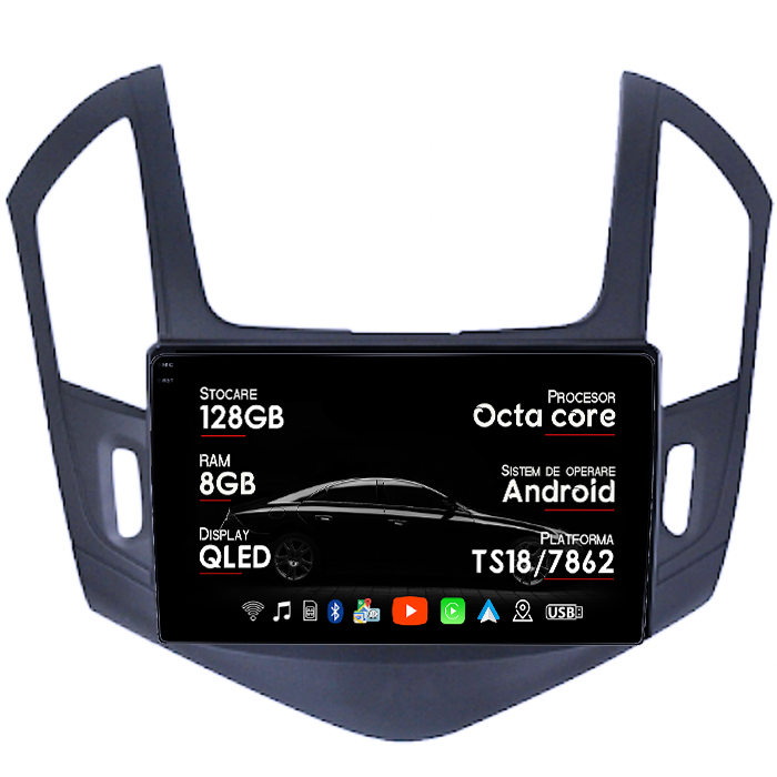 Navigatie dedicata Chevrolet Cruze 2012-2015, 8GB RAM 128GB ROM, Octacore, Platforma TS18, Android 14, Display QLED 9", Suporta camera 360", DSP, Carplay&Android Auto, SIM 4G, Ventilator Activ [1]