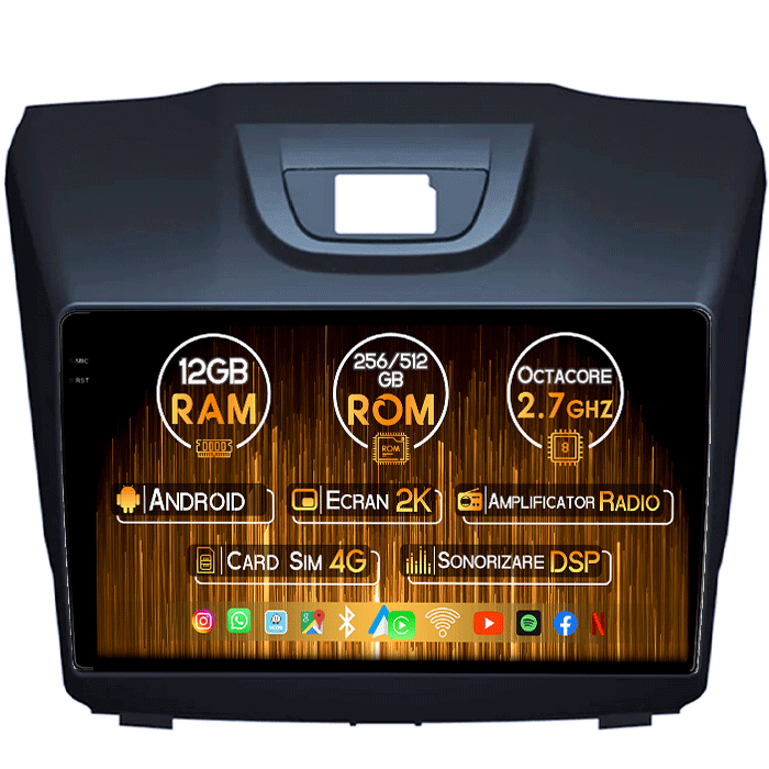 Navigatie dedicata Chevrolet S10, Isuzu D-Max, Holden Colorado 2014-2018, 12GB RAM 256/512GB ROM, Android 13, Rezolutie 2K, Display QLED 9", DSP, Carplay, SIM 4G [1]