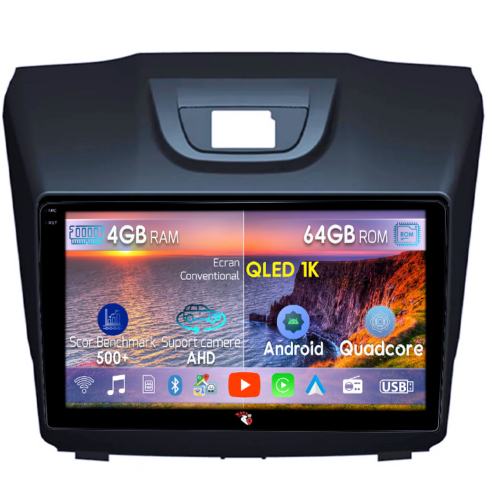 Navigatie dedicata Chevrolet S10, Isuzu D-Max, Holden Colorado 2014-2018, 4GB RAM 64GB ROM, Octacore, Android 14, Display QLED 1K 9", Carplay&Android Auto, SIM 4G, Ventilator Activ [1]