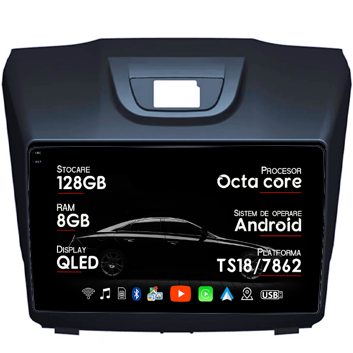 Navigatie dedicata Chevrolet S10, Isuzu D-Max, Holden Colorado 2014-2018, 8GB RAM 128GB ROM, Octacore, Platforma TS18, Android 14, Display QLED 9", Suporta camera 360", DSP, Carplay&Android Auto, S [1]