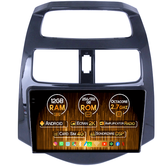Navigatie dedicata Chevrolet Spark 2010-2014, 12GB RAM 256GB ROM, Android 13, Rezolutie 2K, Display QLED, 9", DSP, Carplay, Android Auto, Internet, Youtube, Waze, Wi Fi, USB [1]