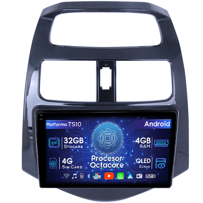 Navigatie dedicata Chevrolet Spark 2010-2014, 4GB RAM 32GB ROM, Octacore, Android 14, Display QLED 1K 9", DSP, Carplay&Android Auto, SIM 4G, Bluetooth, Ventilator Activ [1]