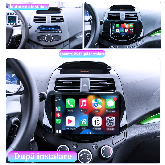 Navigatie dedicata Chevrolet Spark 2010-2014, 4GB RAM 64GB ROM, Procesor Qualcomm Octacore, Android 14, Rezolutie 2K, Display QLED 9", DSP, Carplay&Android Auto, SIM 4G [5]