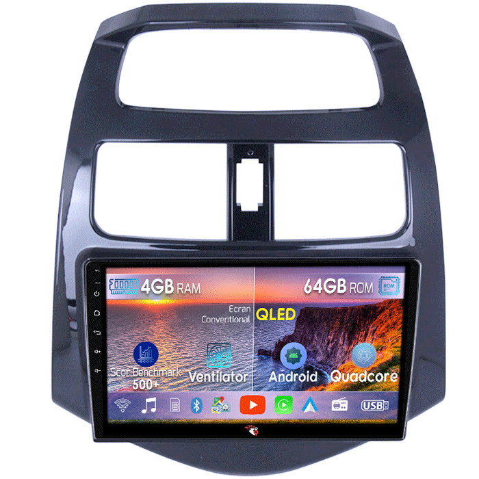 Navigatie dedicata Chevrolet Spark 2010-2014, Android 14, Wireless Carplay si Android auto 4GB RAM 64GB ROM, Display QLED 1K, 9 inch, Microfon Extern, QLED 1K, [1]