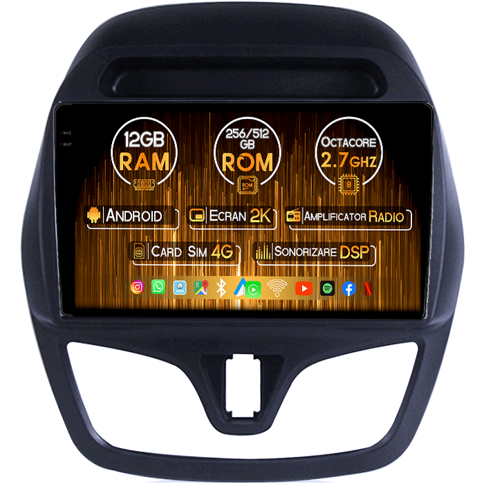 Navigatie dedicata Chevrolet Spark 2015-2018, 12GB RAM 256GB ROM, Android 13, Rezolutie 2K, Display QLED, 9", DSP, Carplay, Android Auto, Internet, Youtube, Waze, Wi Fi, USB [1]
