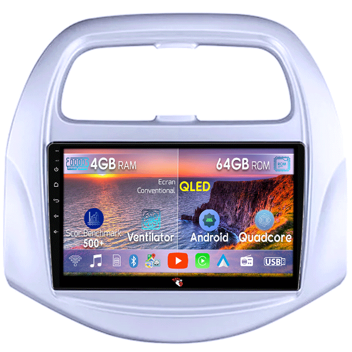 Navigatie dedicata Chevrolet Spark Beat 2018-2020, 4GB RAM 64GB ROM, Android 14, Wireless Carplay si Android auto, Display QLED 1K, 9 inch, Microfon Extern, QLED 1K, [1]