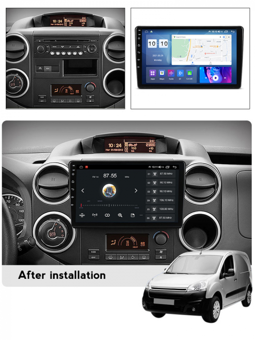 Navigatie dedicata Citroen Berlingo 2008-2009, 4GB RAM 64GB ROM, Octacore, Android 13, Display QLED 9", DSP, Carplay, Android Auto, Internet, Youtube, Waze, WIFI, Bluetooth [6]