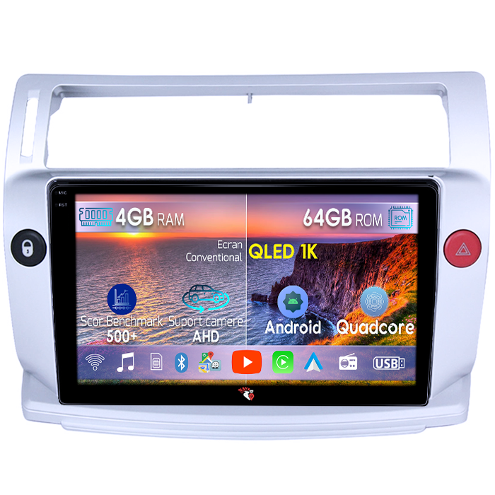 Navigatie dedicata Citroen C4 2004-2014, 4GB RAM 64GB ROM, Octacore, Android 14, Display QLED 1K 9", Carplay&Android Auto, SIM 4G, Ventilator Activ [1]