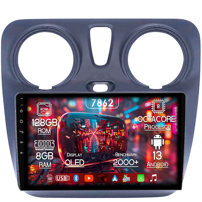 Navigatie dedicata Dacia Dokker 2012, 8GB RAM 128GB ROM, Octacore, Platforma 7862,Android 13, Display QLED 9”, Suporta camera 360º, DSP, Carplay&Android Auto, SIM 4G, Ventilator Activ [1]