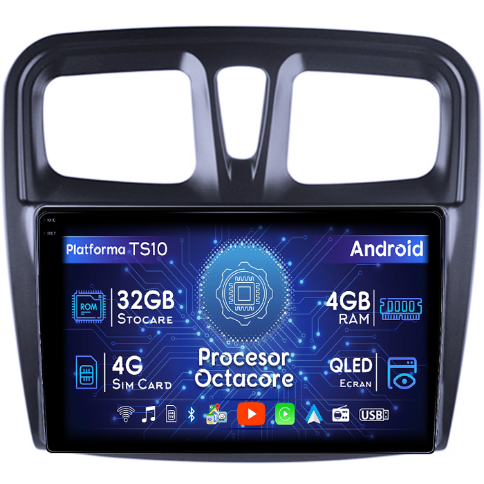 Navigatie dedicata Dacia Logan 2 2012-2019, 4GB RAM 32GB ROM, Octacore, Android 14, Display QLED 1K 10", DSP, Carplay&Android Auto, SIM 4G, Bluetooth, Ventilator Activ [1]