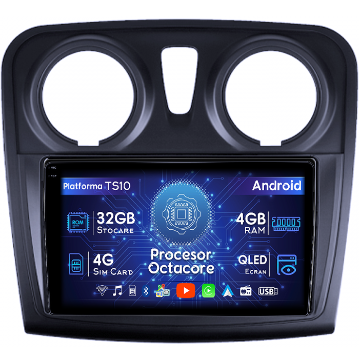 Navigatie dedicata Dacia Logan 2 2012-2019, 4GB RAM 32GB ROM, Octacore, Android 14, Display QLED 1K 9", DSP, Carplay&Android Auto, SIM 4G, Bluetooth, Ventilator Activ [1]
