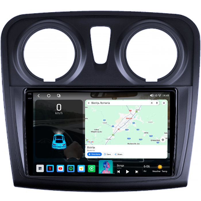 Navigatie dedicata Dacia Logan 2 2012-2019, 4GB RAM 64GB ROM, Quadcore, Android 14, Display QLED 1K 9", DSP, Carplay&Android Auto, Suport camere AHD [2]