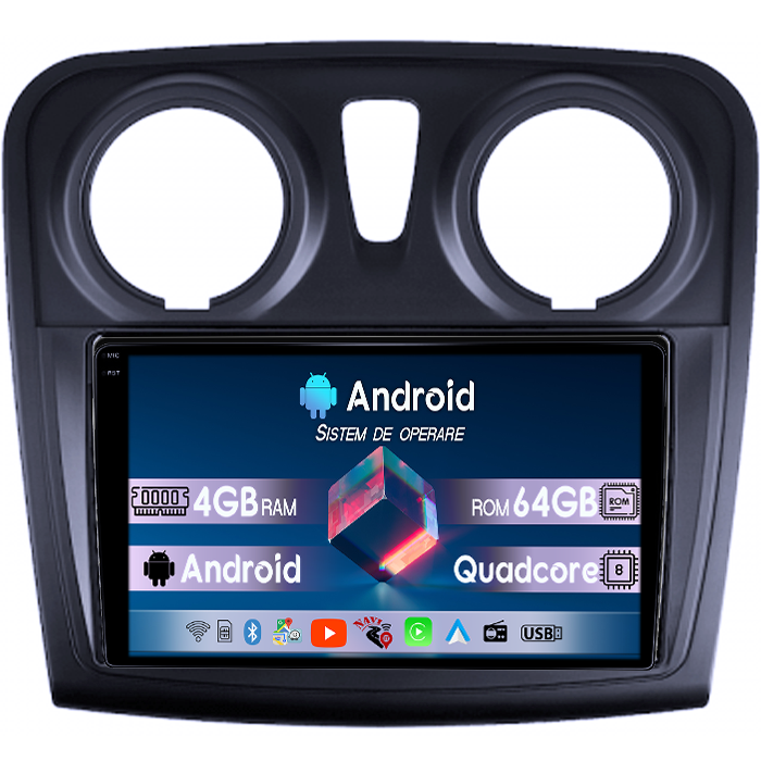 Navigatie dedicata Dacia Logan 2 2012-2019, 4GB RAM 64GB ROM, Quadcore, Android 14, Display QLED 1K 9", DSP, Carplay&Android Auto, Suport camere AHD [1]