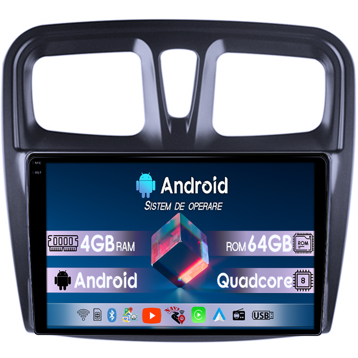 Navigatie dedicata Dacia Logan 2 2012-2019, 4GB RAM 64GB ROM, Quadcore, Android 14, Display QLED 1K 10", DSP, Carplay&Android Auto, Suport camere AHD [1]