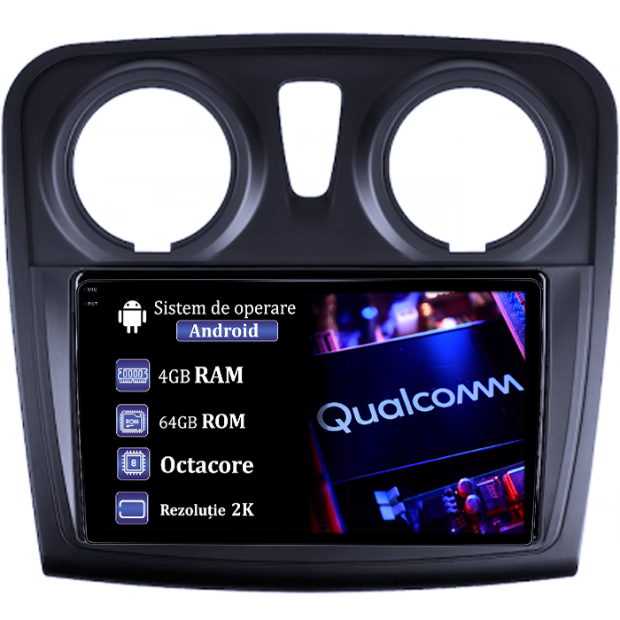 Navigatie dedicata Dacia Logan 2 2012-2019, 4GB RAM 64GB ROM, Procesor Qualcomm Octacore, Android 14, Rezolutie 2K, Display QLED 9", DSP, Carplay&Android Auto, SIM 4G [1]