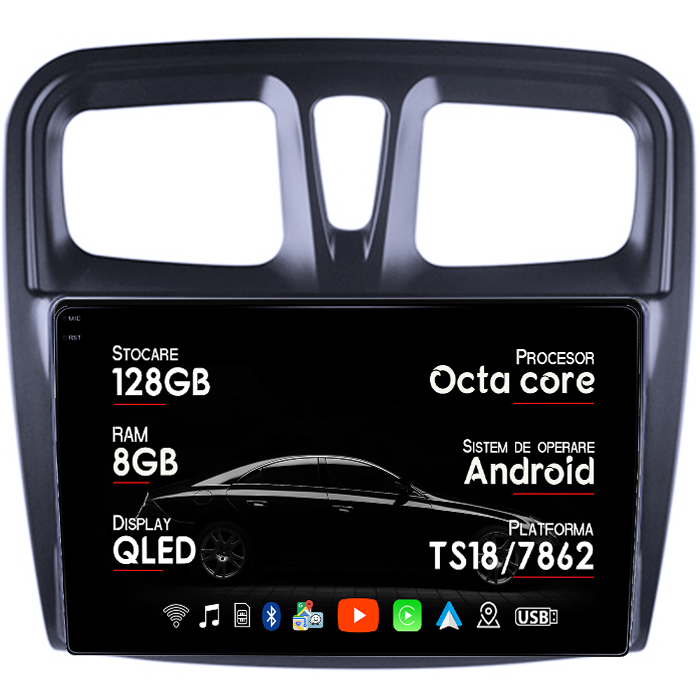 Navigatie dedicata Dacia Logan 2 Clima 2015-2021, 8GB RAM 128GB ROM, Octacore, Platforma 7862,Android 13, Display QLED 9”, Suporta camera 360º, DSP, Carplay&Android Auto, SIM 4G, Ventilator Activ [5]