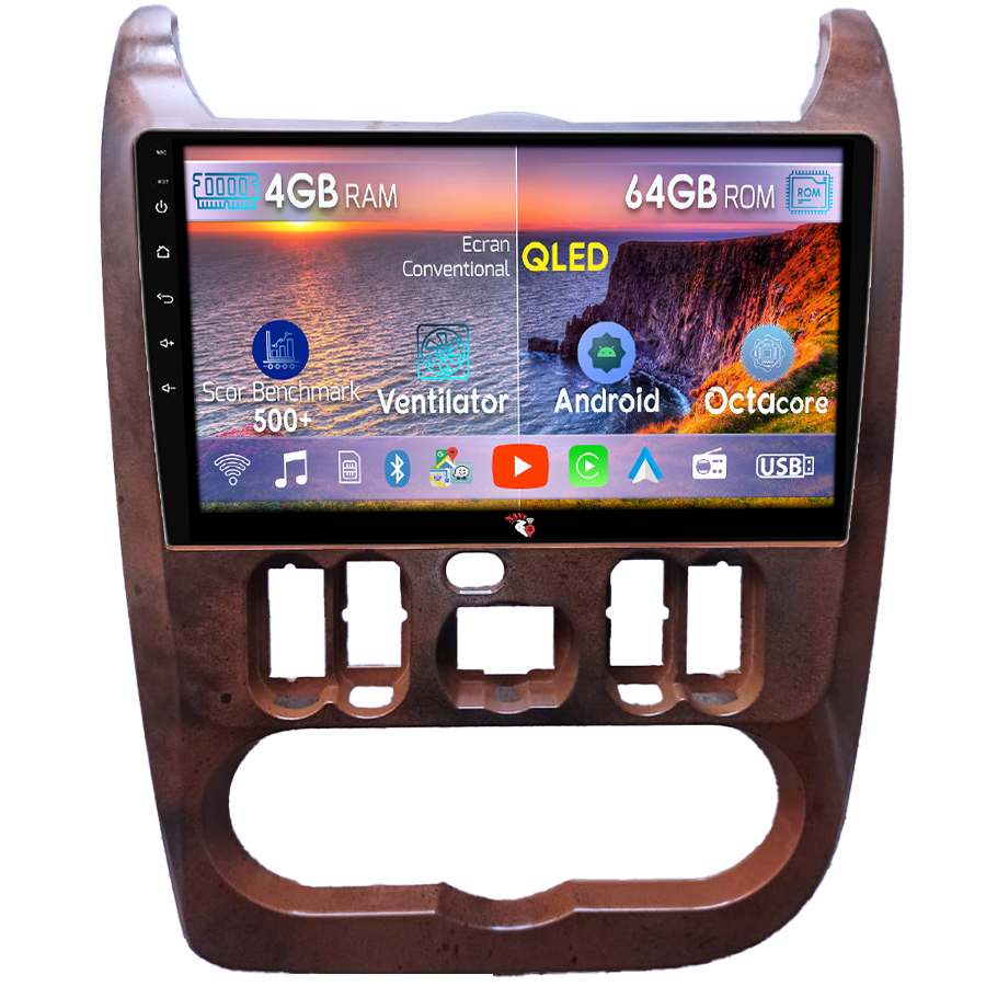 Navigatie dedicata Dacia Logan 2009-2015, 4GB RAM 64GB ROM, Octacore, Android 14, Display QLED 9", DSP, Carplay&Android Auto, SIM 4G, Ventilator Activ [1]
