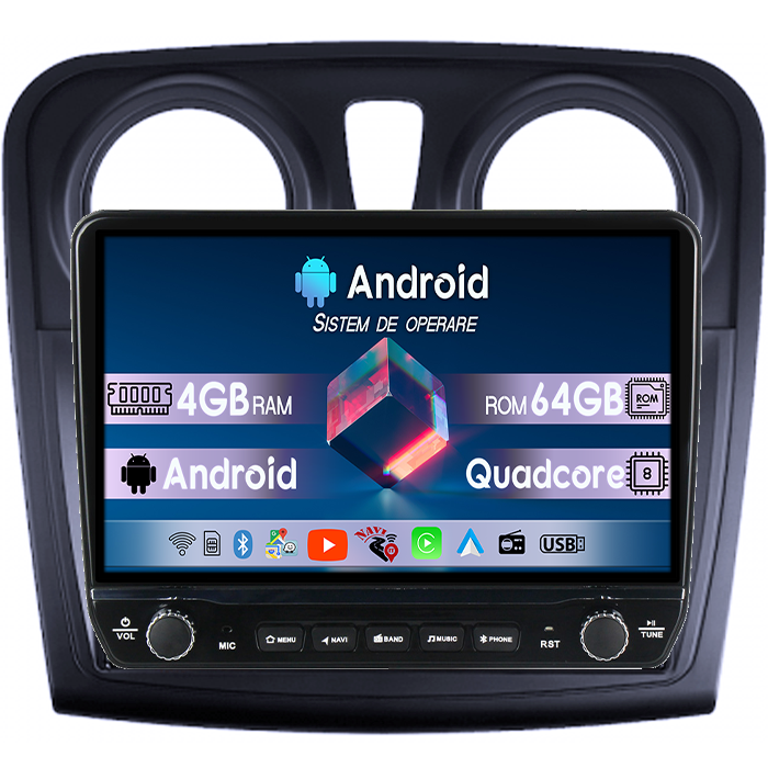 Navigatie dedicata Dacia Sandero (2012-) Tesla cu butoane rotative model 2024, 4GB RAM 64GB ROM, Procesor Quadcore, Android 14, Display QLED 10", DSP, Carplay&Android Auto [1]