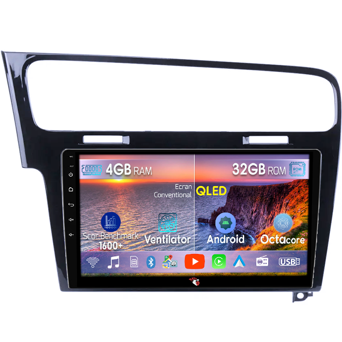 Navigatie dedicata dedicata Volkswagen Golf 7 2013-2017, Black, 4GB RAM 32GB ROM, Android 14, Display QLED, 10", DSP, Carplay, Android Auto, Internet, Youtube, Waze, WI-FI, USB, Bluetooth [1]