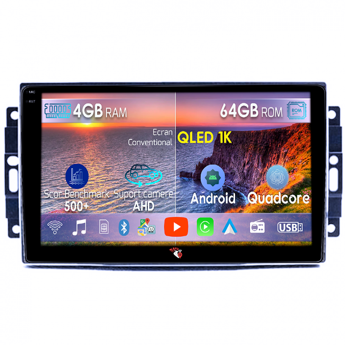 Navigatie dedicata Dodge Avenger/Challenger 3/Charger/Dakota/Duragno/Nitro, 4GB RAM 64GB ROM, Octacore, Android 14, Display QLED 1K 9", Carplay&Android Auto, SIM 4G, Ventilator Activ [1]