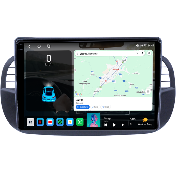 Navigatie dedicata Fiat 500, 4GB RAM 64GB ROM, Octacore, Android 14, Display QLED 1K 9", Carplay&Android Auto, SIM 4G, Ventilator Activ [2]
