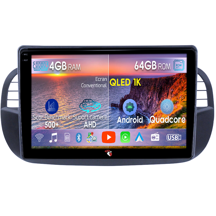 Navigatie dedicata Fiat 500, 4GB RAM 64GB ROM, Octacore, Android 14, Display QLED 1K 9", Carplay&Android Auto, SIM 4G, Ventilator Activ [1]