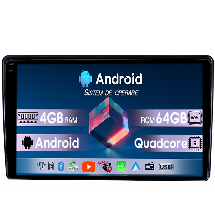 Navigatie dedicata Fiat 500L 2012-2017, 4GB RAM 64GB ROM, Quadcore, Android 14, Display QLED 1K 9", DSP, Carplay&Android Auto, Suport camere AHD [1]