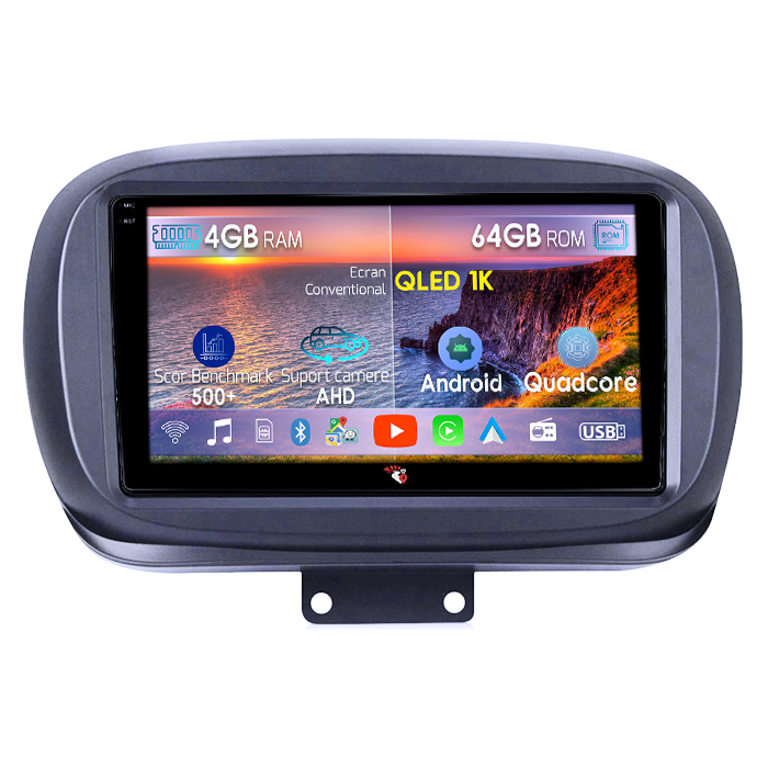 Navigatie dedicata Fiat 500X 2014-2019, 4GB RAM 64GB ROM, Octacore, Android 14, Display QLED 1K 9", Carplay&Android Auto, SIM 4G, Ventilator Activ [1]