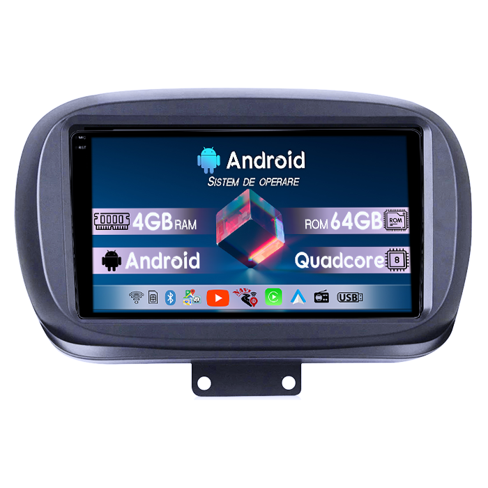 Navigatie dedicata Fiat 500X 2014-2020, 4GB RAM 64GB ROM, Quadcore, Android 14, Display QLED 1K 9", DSP, Carplay&Android Auto, Suport camere AHD [1]