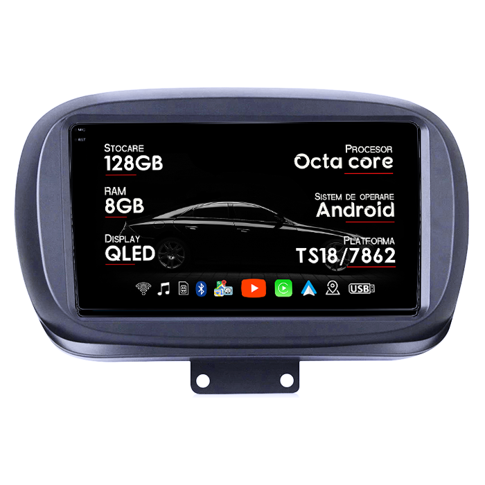 Navigatie dedicata Fiat 500X 2014-2020, 8GB RAM 128GB ROM, Octacore, Platforma TS18, Android 13, Display QLED 9”, Suporta camera 360º, DSP, Carplay&Android Auto, SIM 4G, Ventilator Activ [1]