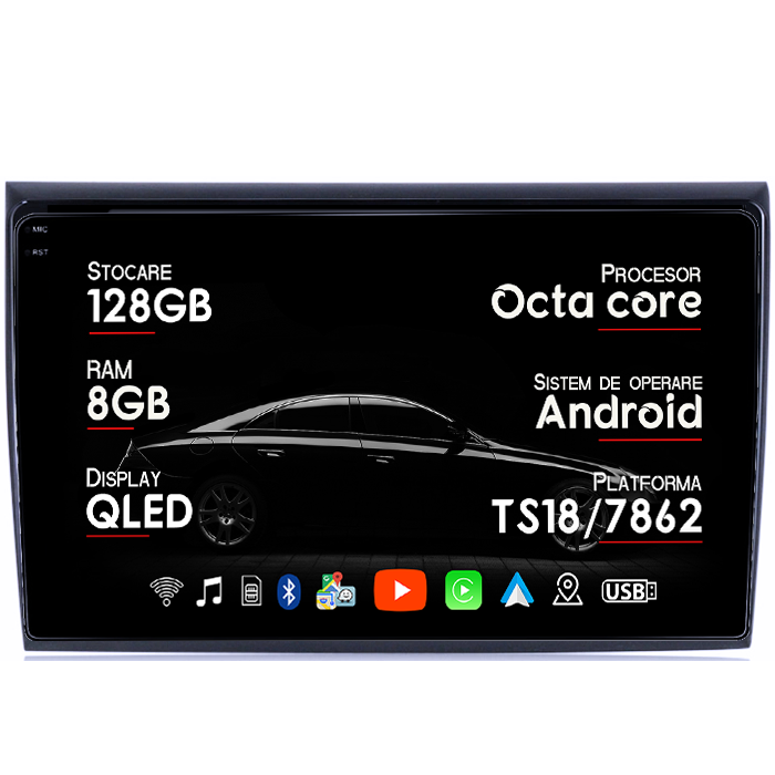 Navigatie dedicata Fiat Bravo 2007-2012, 8GB RAM 128GB ROM, Octacore, Platforma TS18, Android 14, Display QLED 9", Suporta camera 360", DSP, Carplay&Android Auto, SIM 4G, Ventilator Activ [1]