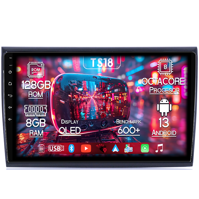 Navigatie dedicata Fiat Bravo 2007-2012, 8GB RAM 128GB ROM, Octacore, Platforma TS18, Android 13, Display QLED 9”, Suporta camera 360º, DSP, Carplay&Android Auto, SIM 4G, Ventilator Activ [1]