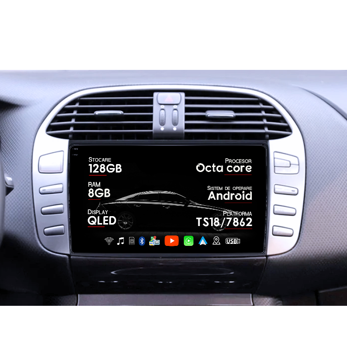 Navigatie dedicata Fiat Bravo 2008-2015, 8GB RAM 128GB ROM, Octacore, Platforma TS18, Android 14, Display QLED 9", Suporta camera 360", DSP, Carplay&Android Auto, SIM 4G, Ventilator Activ [1]
