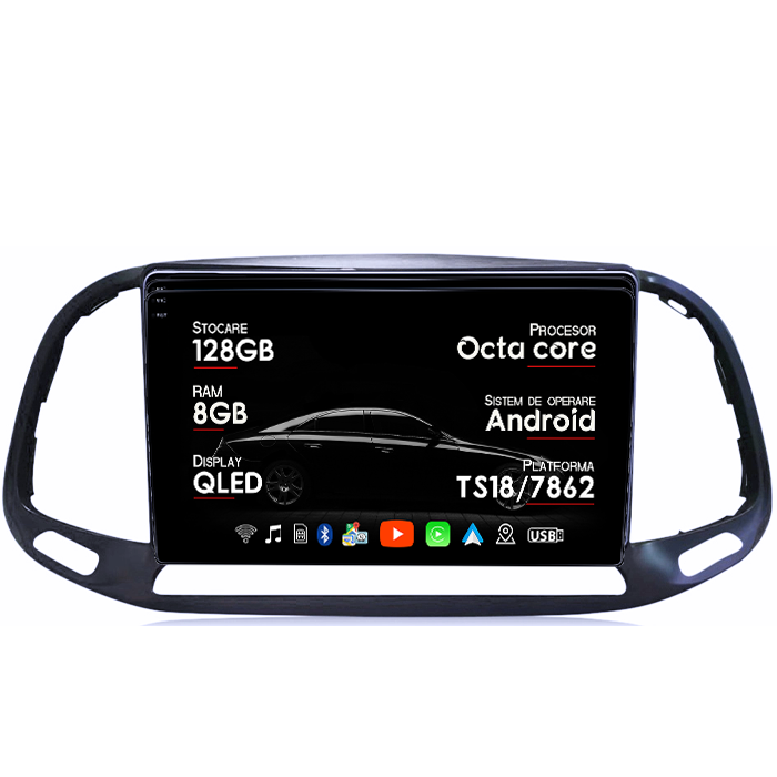 Navigatie dedicata Fiat Doblo 2015-2019, 8GB RAM 128GB ROM, Octacore, Platforma TS18, Android 14, Display QLED 9", Suporta camera 360", DSP, Carplay&Android Auto, SIM 4G, Ventilator Activ [1]