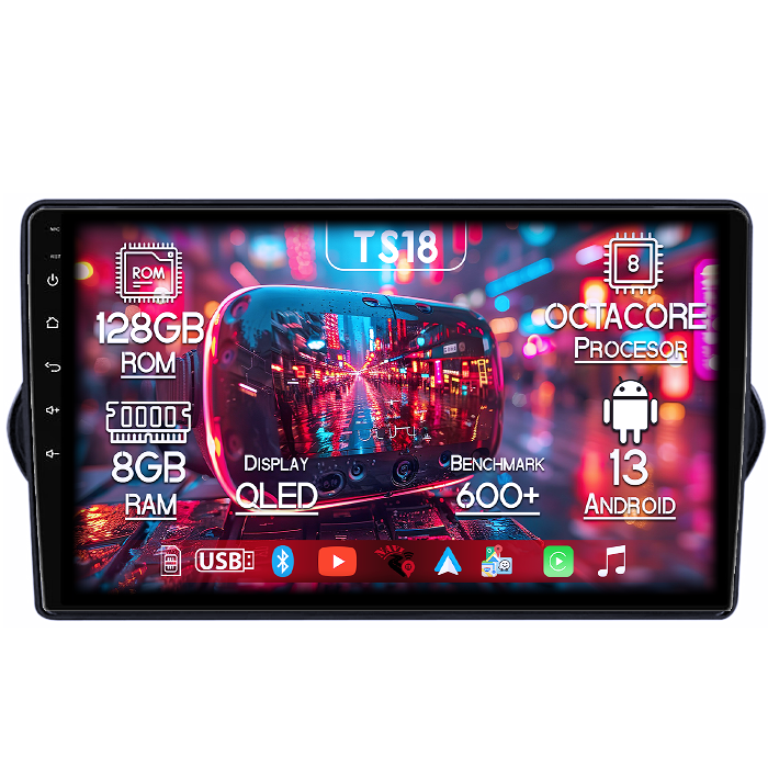 Navigatie dedicata Fiat Egea 2015-2018, 8GB RAM 128GB ROM, Octacore, Platforma TS18, Android 13, Display QLED 9”, Suporta camera 360º, DSP, Carplay&Android Auto, SIM 4G, Ventilator Activ [1]