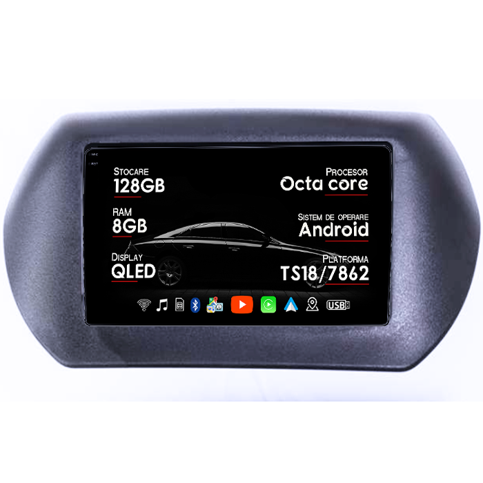 Navigatie dedicata Fiat Fiorino 2008/Citroen Nemo/Peugeot Bipper, 8GB RAM 128GB ROM, Octacore, Platforma TS18, Android 14, Display QLED 10", Suporta camera 360", DSP, Carplay&Android Auto, SIM 4G, [1]