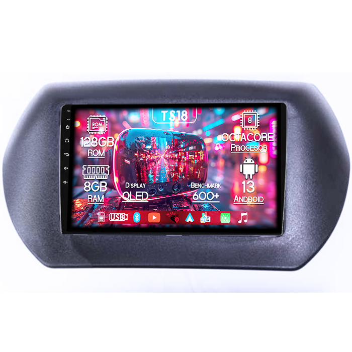 Navigatie dedicata Fiat Fiorino 2008/Citroen Nemo/Peugeot Bipper, 8GB RAM 128GB ROM, Octacore, Platforma TS18, Android 13, Display QLED 10”, Suporta camera 360º, DSP, Carplay&Android Auto, SIM 4G, Ven [1]